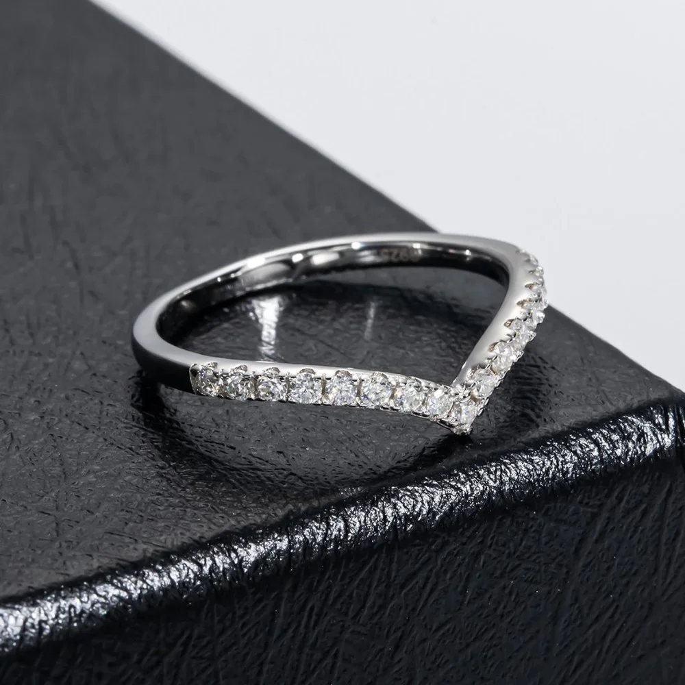 Certified 1.5mm Moissanite Diamond Pave Chevron Half Eternity Band Ring NEW